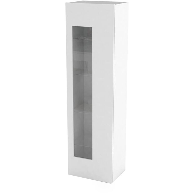 foto del prodotto dmora mobile a colonna con anta a vetro, made in italy, credenza con ripiani, vetrinetta da soggiorno, cm 45x34h162, colore bianco lucido, con