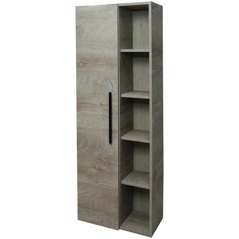 foto del prodotto dmora mobile colonna achisa, mobile per bagno a 1 anta, armadio pensile sospeso con 5 ripiani, 51x25h135 cm, rovere