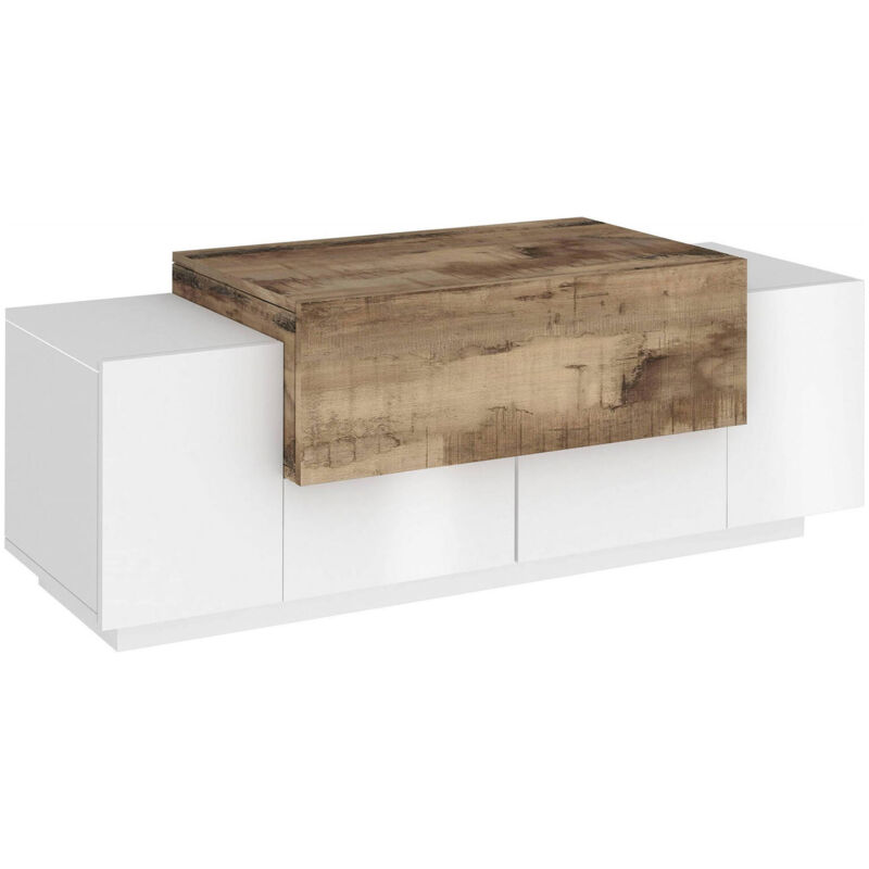 foto del prodotto dmora mobile da ingresso a 3 ante, made in italy, credenza da soggiorno, porta tv, cm 120x45h46, colore bianco lucido e acero, con imballo
