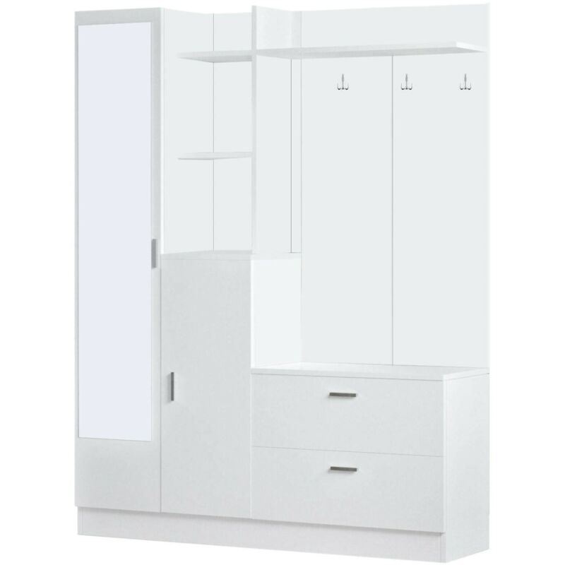 foto del prodotto dmora mobile da ingresso anumali, entratina appendiabiti, composizione per atrio, consolle portaoggetti multifunzione, 140x37h182 cm, bianco