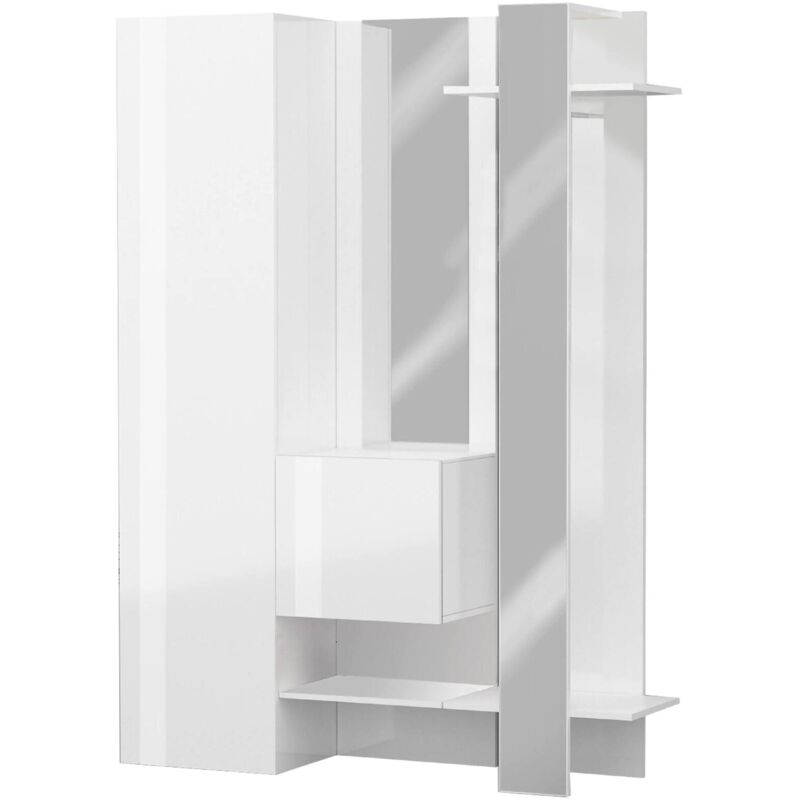 foto del prodotto dmora mobile da ingresso arabelle, armadietto multifunzione a 2 ante, appendiabiti da parete con 2 specchi, 140x35h190 cm, bianco