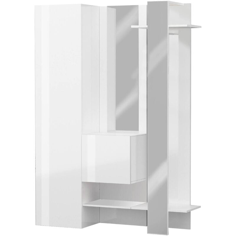 foto del prodotto dmora mobile da ingresso arabelle, armadietto multifunzione a 2 ante, appendiabiti da parete con 2 specchi, 140x35h190 cm, bianco