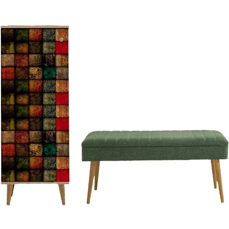 foto del prodotto dmora mobile da ingresso baham, entratina appendiabiti, composizione per atrio, consolle portaoggetti multifunzione, 50x38h135 cm, quercia e verde,