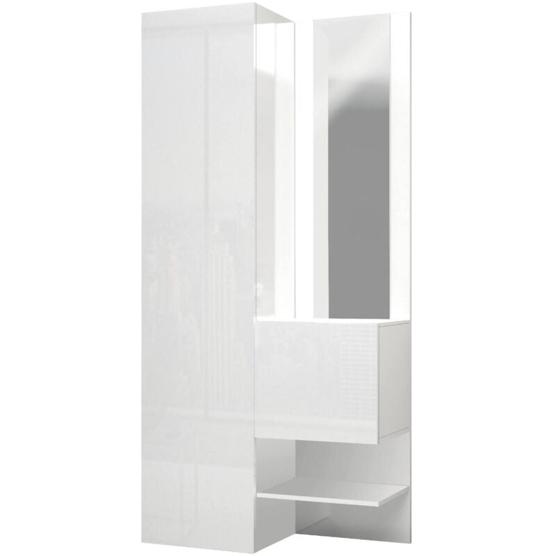 foto del prodotto dmora - mobile da ingresso bauladu, armadietto multifunzione a 2 ante, mobile multiuso con specchio, 90x35h190 cm, bianco