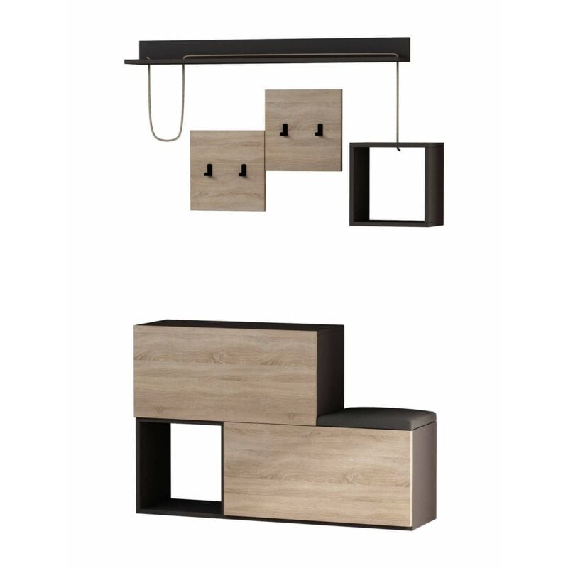 foto del prodotto dmora mobile da ingresso caph, entratina appendiabiti, composizione per atrio, consolle portaoggetti multifunzione, 120x17h76 cm, antracite e