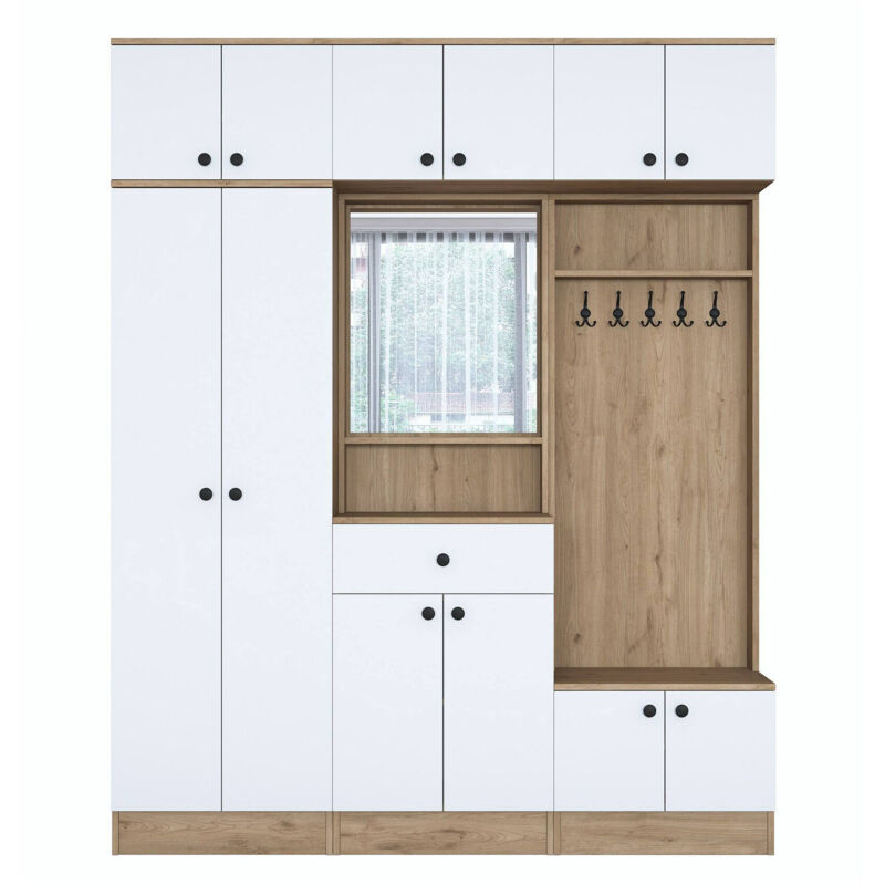 foto del prodotto dmora mobile da ingresso constellation, entratina appendiabiti, composizione per atrio, consolle portaoggetti multifunzione, 180x38 h226 cm, noce e