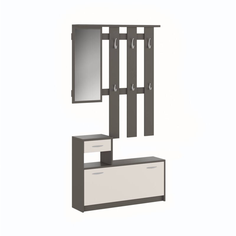 foto del prodotto dmora mobile da ingresso daa, entratina appendiabiti, composizione per atrio, consolle portaoggetti multifunzione, 100x26h190 cm, antracite e bianco