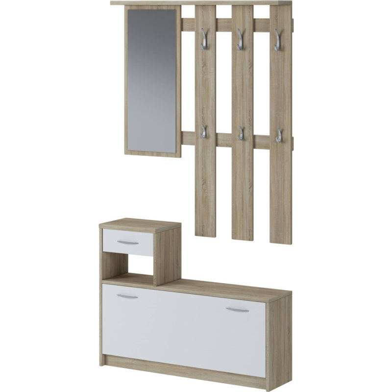 foto del prodotto dmora mobile da ingresso daa, entratina appendiabiti, composizione per atrio, consolle portaoggetti multifunzione, 100x26h190 cm, bianco e rovere
