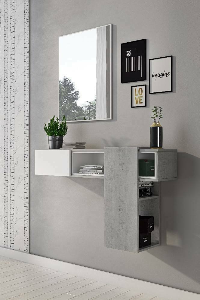 foto del prodotto dmora mobile da ingresso daba, entratina appendiabiti, composizione per atrio, consolle portaoggetti multifunzione, 100x31h75 cm, cemento e bianco