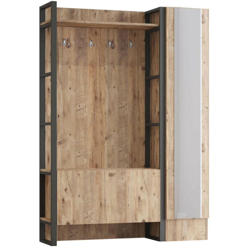 foto del prodotto dmora mobile da ingresso damasco, entratina appendiabiti, composizione per atrio, consolle portaoggetti multifunzione, 126x34 h180 cm, quercia