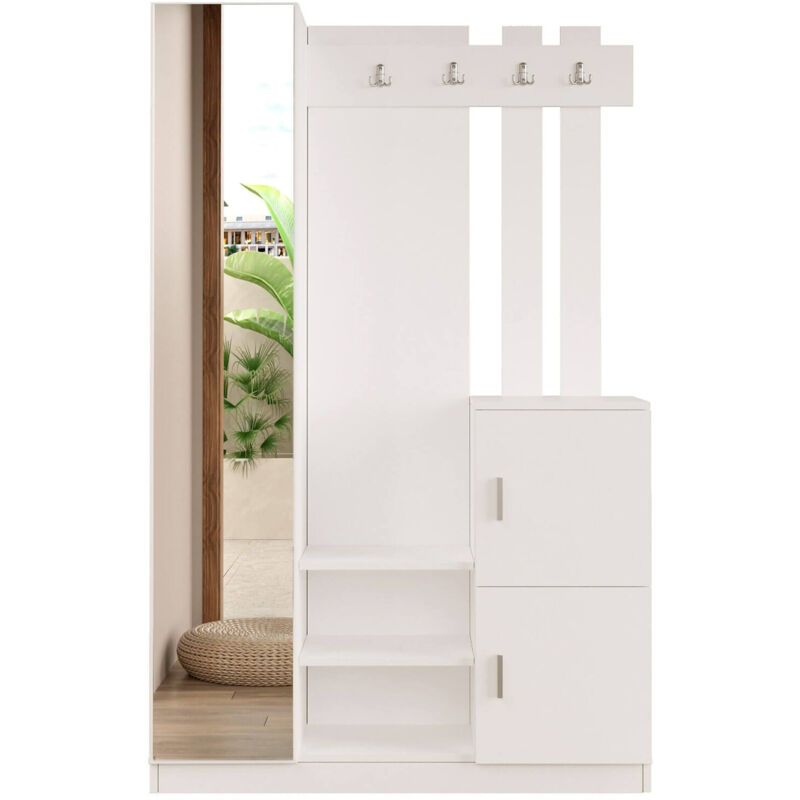 foto del prodotto dmora mobile da ingresso fernand, entratina appendiabiti, composizione per atrio, consolle portaoggetti multifunzione, 114x35 h180 cm, bianco