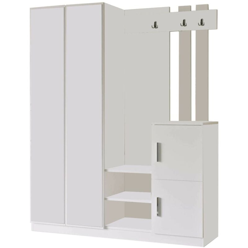 foto del prodotto dmora - mobile da ingresso hene, entratina appendiabiti, composizione per atrio, consolle portaoggetti multifunzione, 147x38 h180 cm, bianco