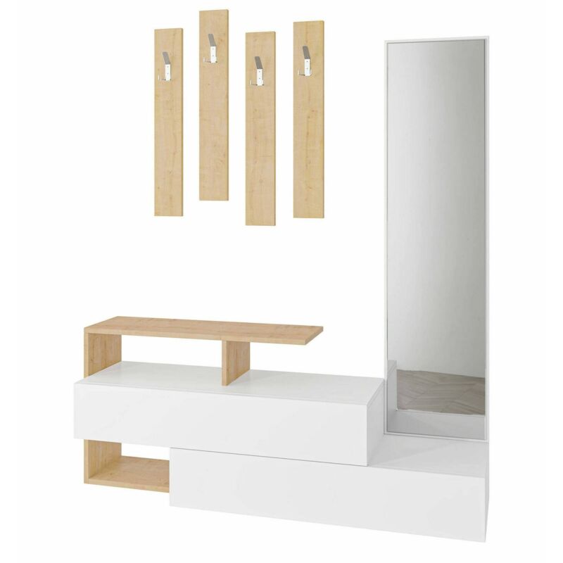 foto del prodotto dmora mobile da ingresso himalia, entratina appendiabiti, composizione per atrio, consolle portaoggetti multifunzione, 137x35h55 cm, bianco e