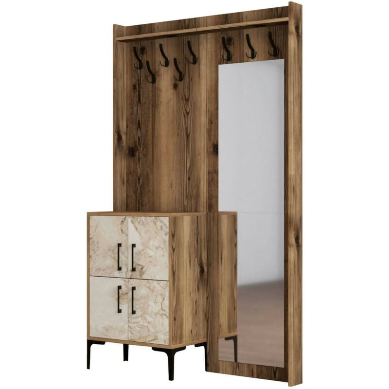 foto del prodotto dmora mobile da ingresso isidore, entratina appendiabiti, composizione per atrio, consolle portaoggetti multifunzione, 120x35h200 cm, noce e bianco