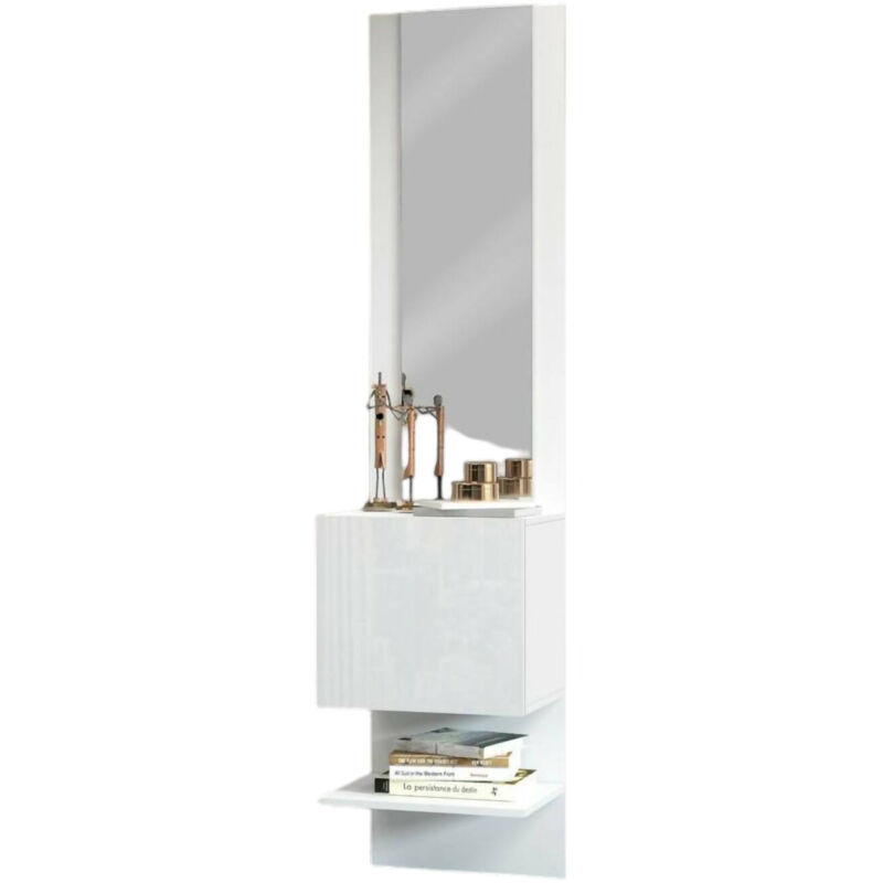 foto del prodotto dmora mobile da ingresso ivana, armadietto multifunzione con specchio, scarpiera a 1 anta, 45x35h190 cm, bianco
