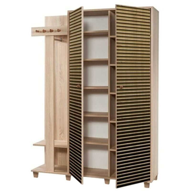 foto del prodotto dmora mobile da ingresso liana, entratina appendiabiti, composizione per atrio, consolle portaoggetti multifunzione, 135x36h194 cm, quercia