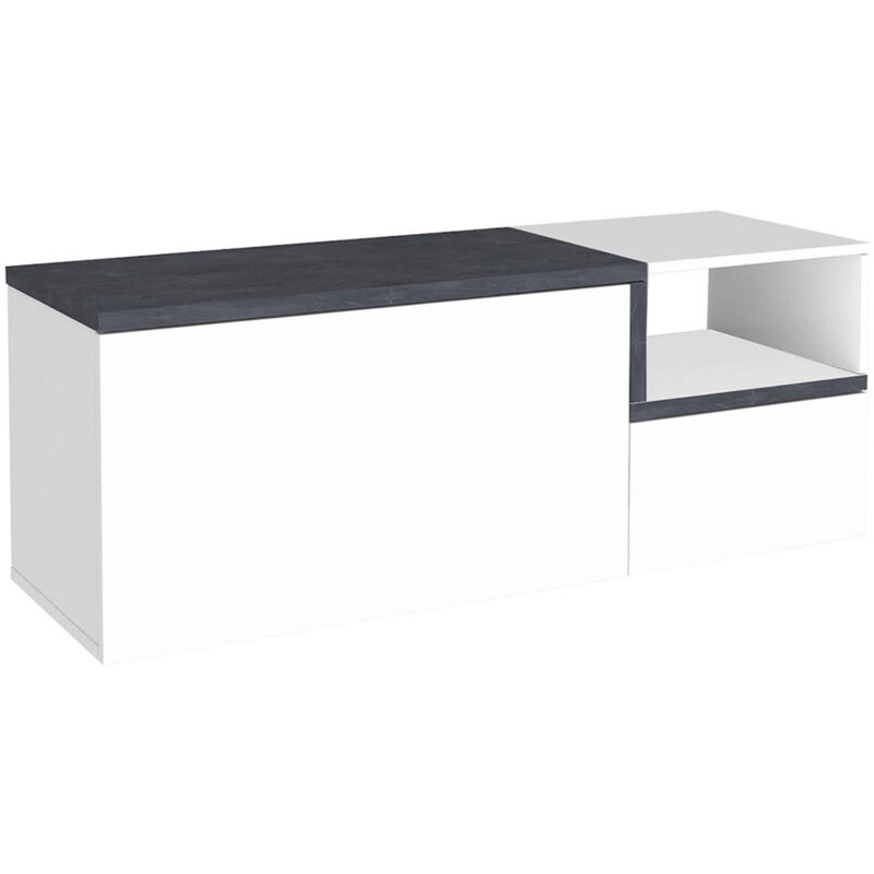 foto del prodotto dmora mobile da ingresso, made in italy, modulo componibile, panca a 2 ante, cm 120x40h54, colore bianco lucido e grigio ardesia, con imballo