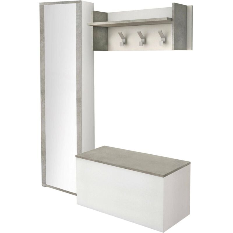 foto del prodotto dmora mobile da ingresso mirtilla, entratina moderna con appendiabiti, mobile con scarpiera, armadietto con specchio, cm 50x32h182, bianco e