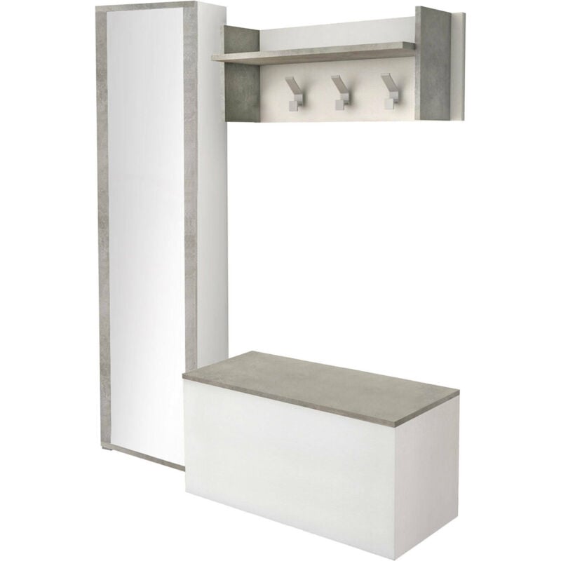 foto del prodotto dmora mobile da ingresso mirtilla, entratina moderna con appendiabiti, mobile con scarpiera, armadietto con specchio, cm 50x32h182, bianco e