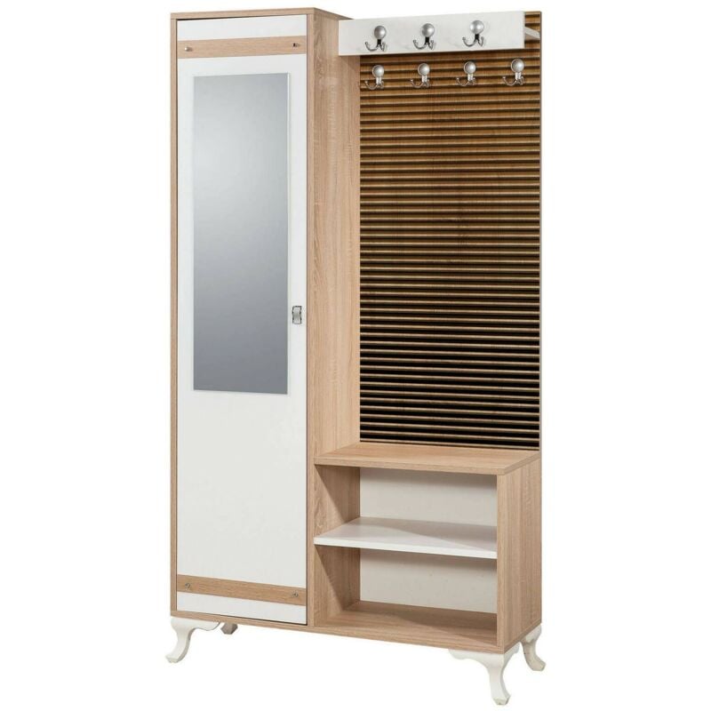 foto del prodotto dmora mobile da ingresso sugilite, entratina appendiabiti, composizione per atrio, consolle portaoggetti multifunzione, 100x36h190 cm, quercia