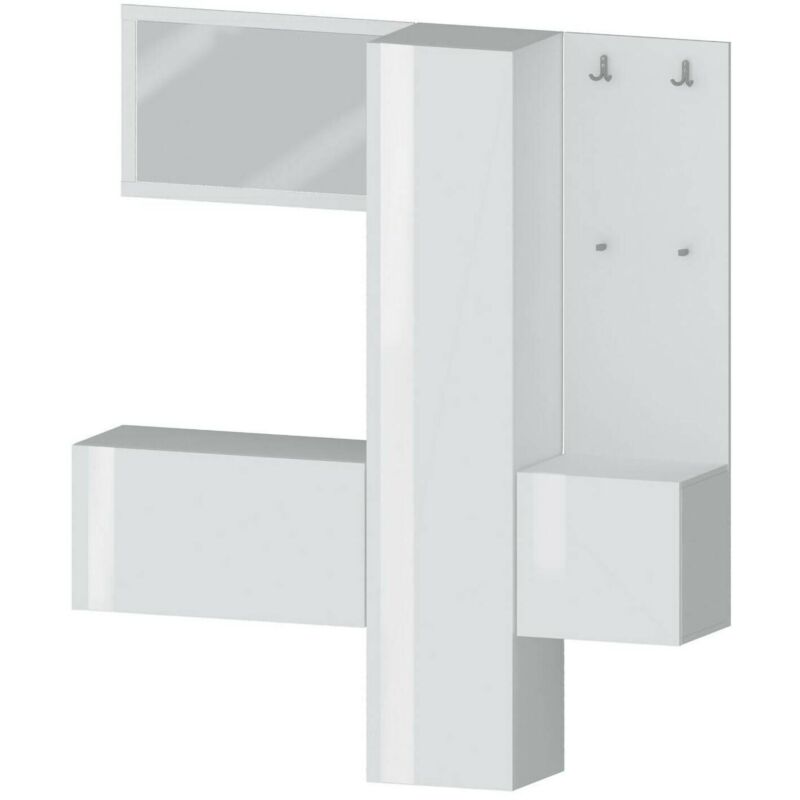 foto del prodotto dmora mobile da ingresso vernante, armadietto multifunzione a 3 ante, appendiabiti da parete con specchio, 170x35h190 cm, bianco, con imballo