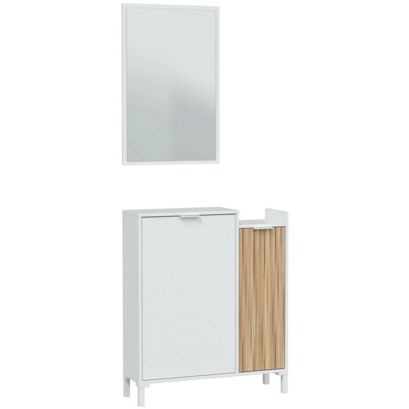 foto del prodotto dmora mobile da ingresso williamsport, entratina a 2 ante, armadio con specchio, portaoggetti multifunzione, 77x24h91 cm, bianco e rovere, con