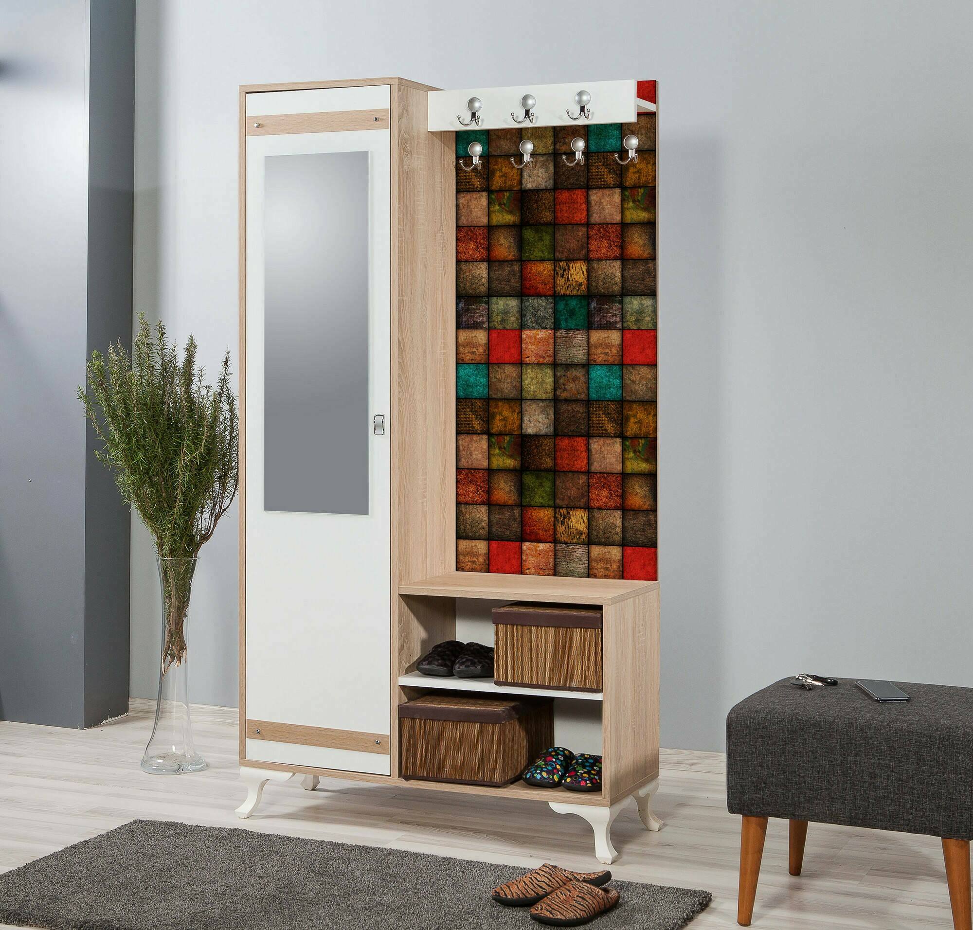 foto del prodotto dmora mobile da ingresso zephyr, entratina appendiabiti, composizione per atrio, consolle portaoggetti multifunzione, 100x36h190 cm, quercia e