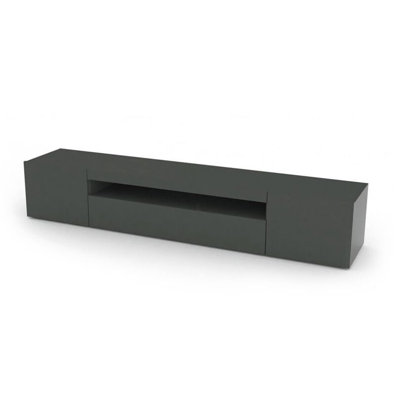 foto del prodotto dmora mobile da soggiorno porta tv, made in italy, supporto per tv da salotto a 3 ante e ripiani, cm 200x40h37, colore antracite lucido, con