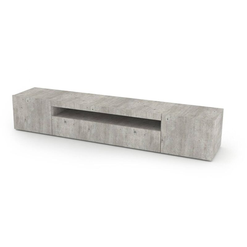 foto del prodotto dmora mobile da soggiorno porta tv, made in italy, supporto per tv da salotto a 3 ante e ripiani, cm 200x40h37, colore cemento, con imballo