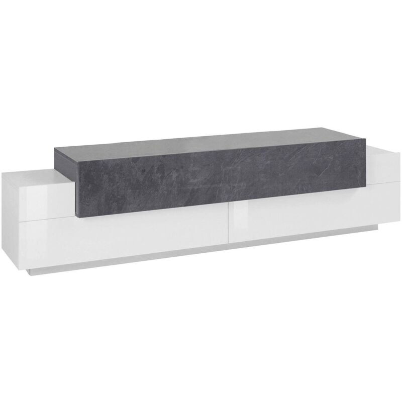 foto del prodotto dmora mobile porta tv arold, credenza bassa da soggiorno, base porta televisione, 100 made in italy, cm 200x45h52, bianco lucido e ardesia