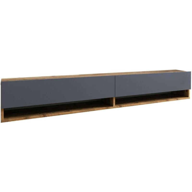 foto del prodotto dmora mobile porta tv compasso, credenza da soggiorno, armadio basso per tv, base parete attrezzata, 180x32h29 cm, quercia e antracite