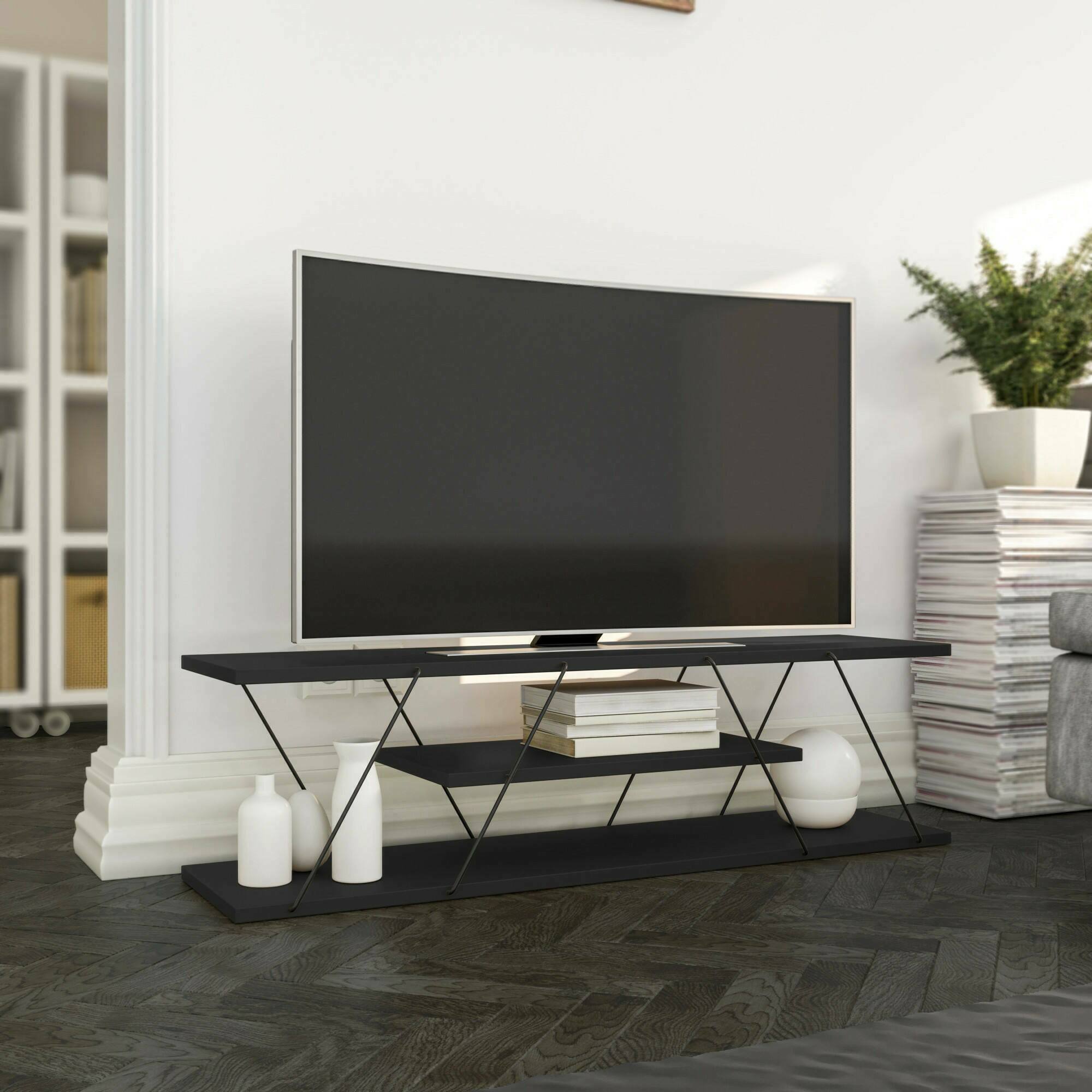 foto del prodotto dmora mobile porta tv desdemona, credenza da soggiorno, armadio basso per tv, base parete attrezzata, 120x30h33 cm, antracite e grigio