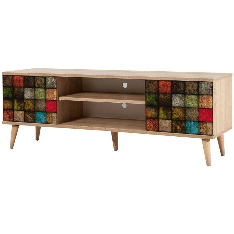 foto del prodotto dmora - mobile porta tv enrica, credenza da soggiorno, armadio basso per tv, base parete attrezzata, 140x40h50 cm, quercia e multicolore