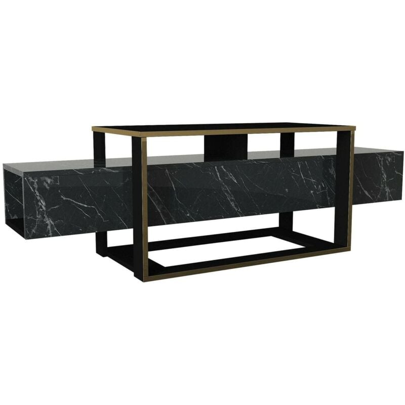 foto del prodotto dmora - mobile porta tv jo, credenza da soggiorno, armadio basso per tv, base parete attrezzata, 160x46h50 cm, nero e oro