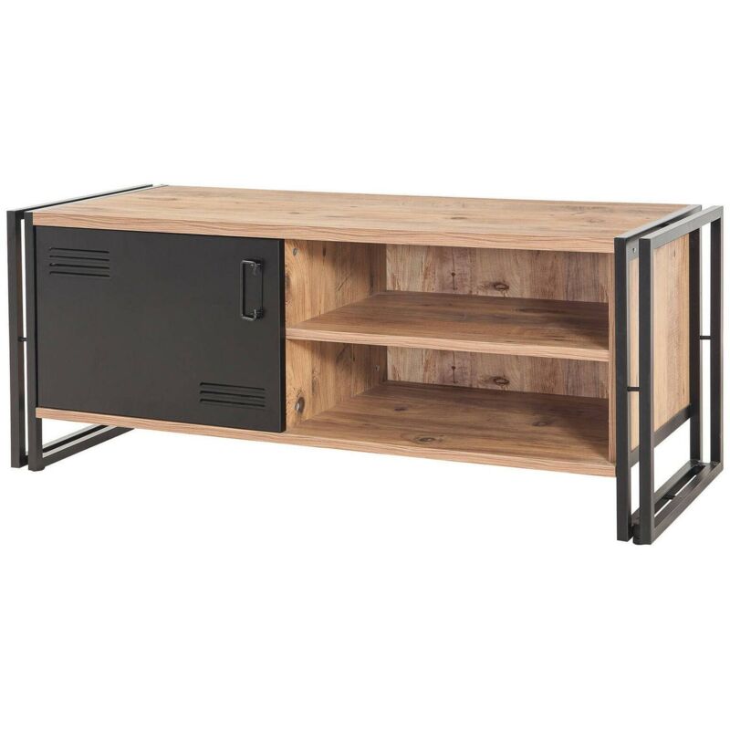 foto del prodotto dmora mobile porta tv polaris, credenza da soggiorno, armadio basso per tv, base parete attrezzata, 130x45h50 cm, quercia e nero, con imballo