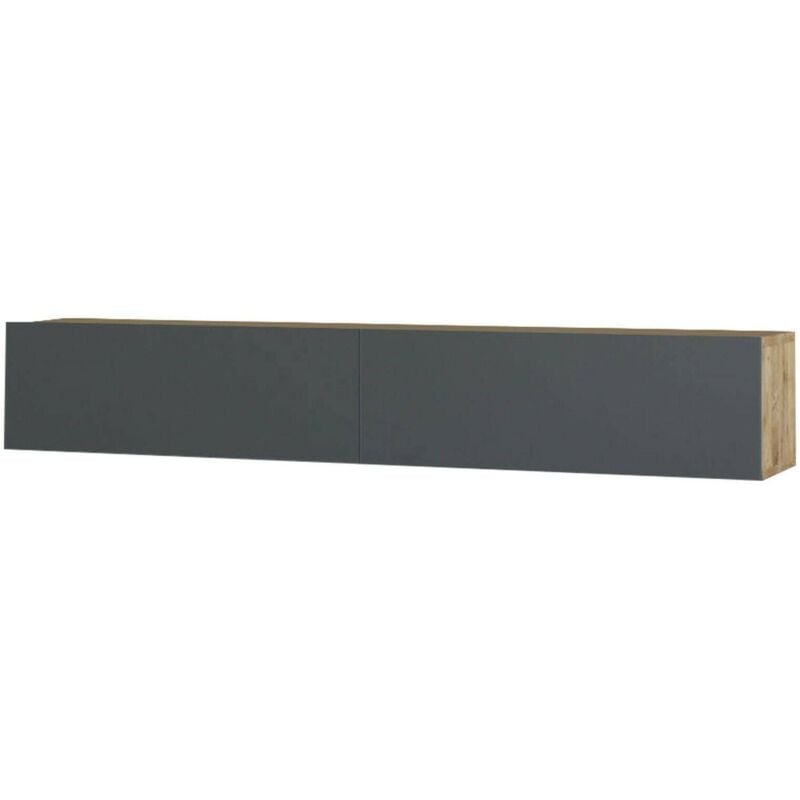 foto del prodotto dmora mobile porta tv thebe, credenza da soggiorno, armadio basso per tv, base parete attrezzata, 180x32h30 cm, quercia e antracite, con imballo