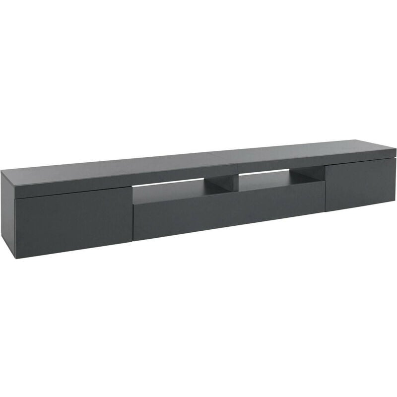 foto del prodotto dmora mobile porta tv ulisse, credenza bassa da soggiorno a 3 ante, base porta tv, 240x40h35 cm, antracite, con imballo rinforzato
