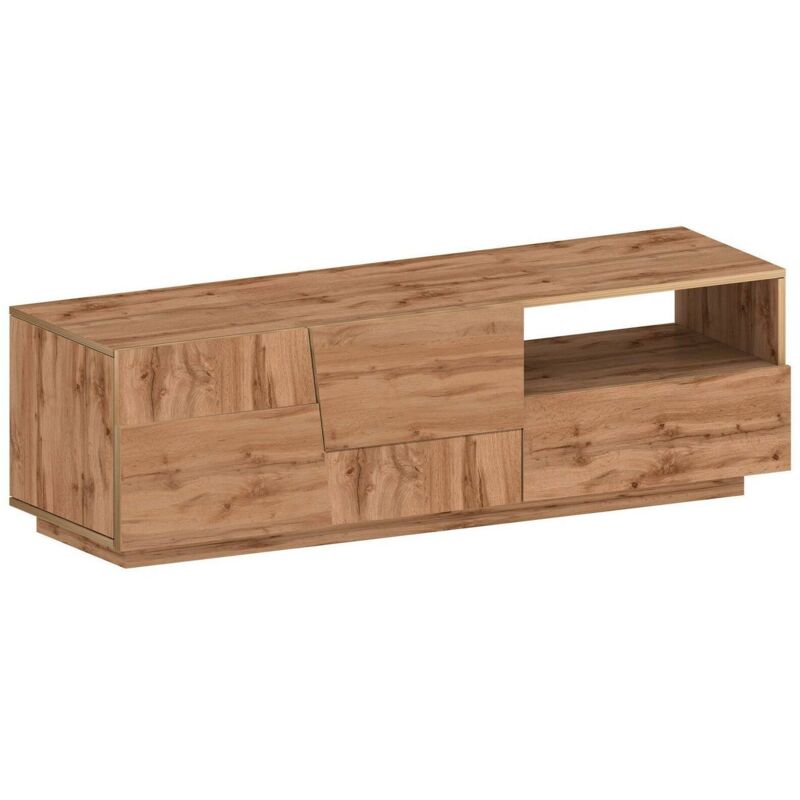 foto del prodotto dmora mobile porta tv velio, credenza bassa da soggiorno con 2 ante e 1 cassetto, base porta tv, 150x44h46 cm, rovere, con imballo rinforzato