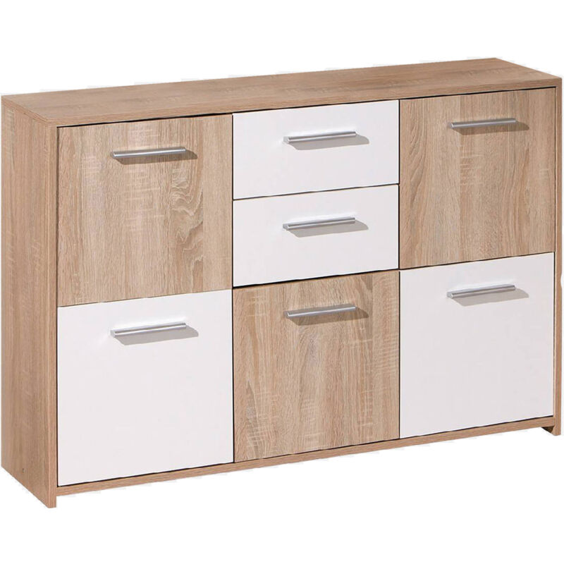 foto del prodotto dmora mobile soggiorno buffet elvezia 115x30x77h finitura rovere e bianco laccato inter link