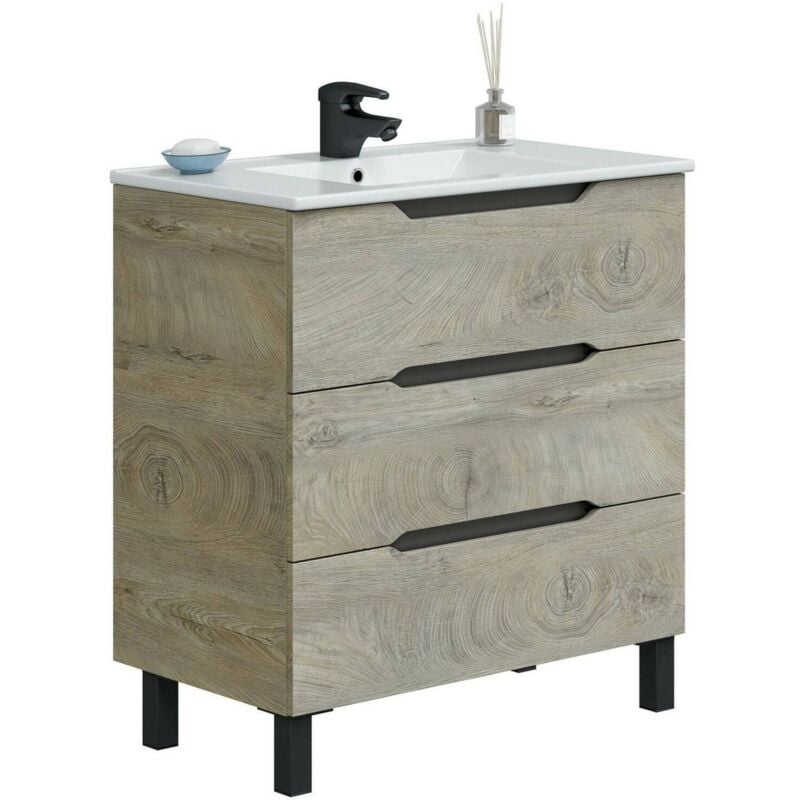 foto del prodotto dmora mobile sottolavabo dianmu, mobiletto da bagno, contenitore porta lavabo, armadio per lavandino, 80x45 h86 cm, antracite e rovere
