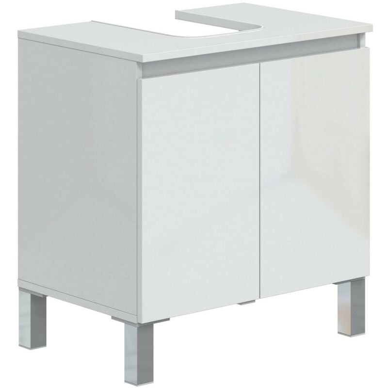 foto del prodotto dmora mobile sottolavabo rodna, mobiletto da bagno, contenitore porta lavabo, armadio per lavandino, 60x40 h64 cm, bianco lucido