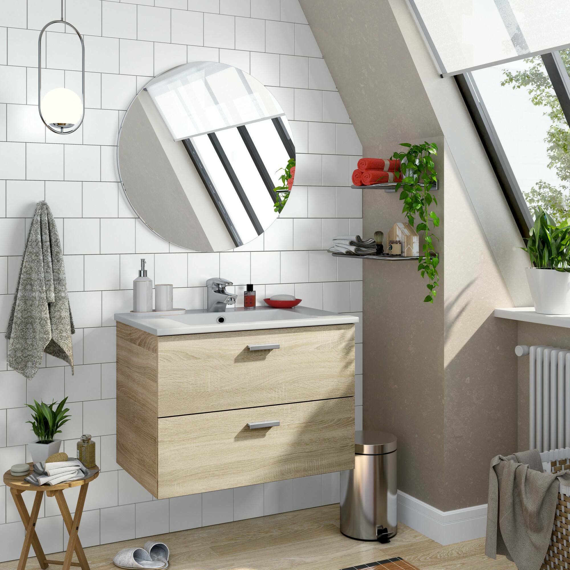 foto del prodotto dmora mobile sottolavabo tico, mobiletto da bagno, contenitore porta lavabo, armadio per lavandino, 70x45 h50 cm, rovere