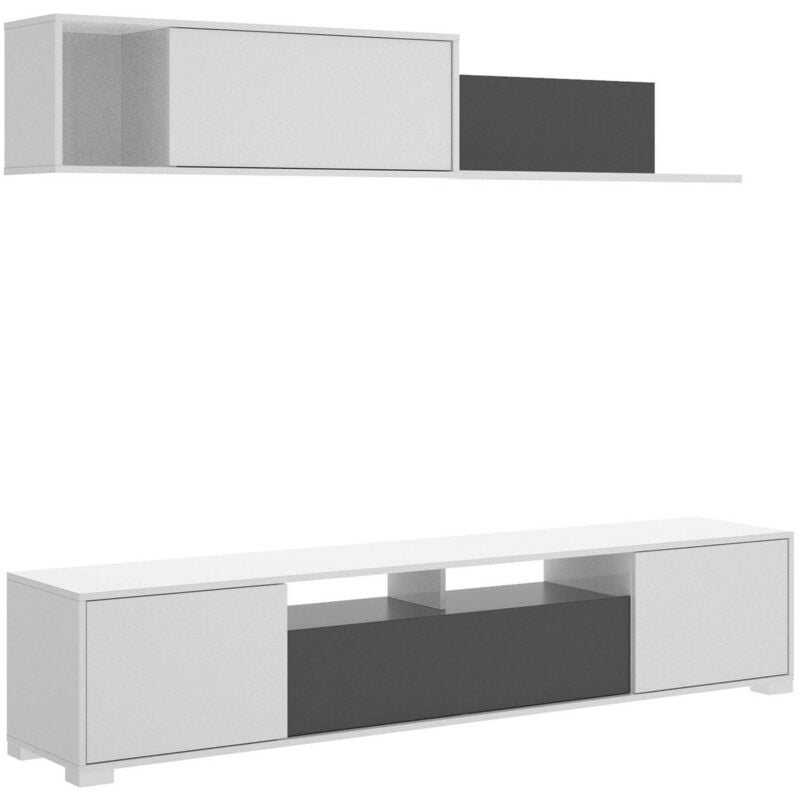 foto del prodotto dmora parete attrezzata abbete, set da soggiorno porta tv, mobile salotto multiuso, 200x41h180 cm, bianco lucido e antracite
