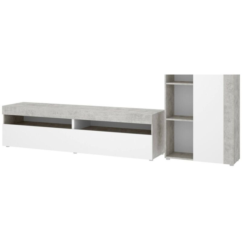 foto del prodotto dmora parete attrezzata aleu, set da soggiorno componibile, mobile salotto multiposizione, 265x42h180 cm, bianco e cemento