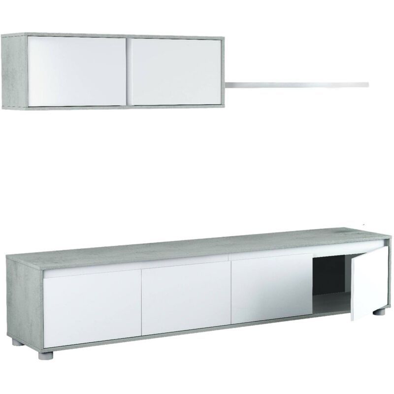 foto del prodotto dmora parete attrezzata amir, mobile da soggiorno porta tv, composizione set salotto, set salotto con pensile, 200x41h43 cm, bianco e cemento