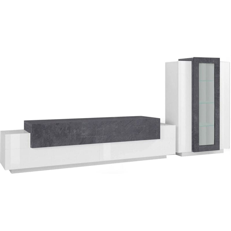 foto del prodotto dmora parete attrezzata anisia, set salotto porta tv, mobile soggiorno multiuso, 100 made in italy, cm 280x45h121, bianco lucido e ardesia
