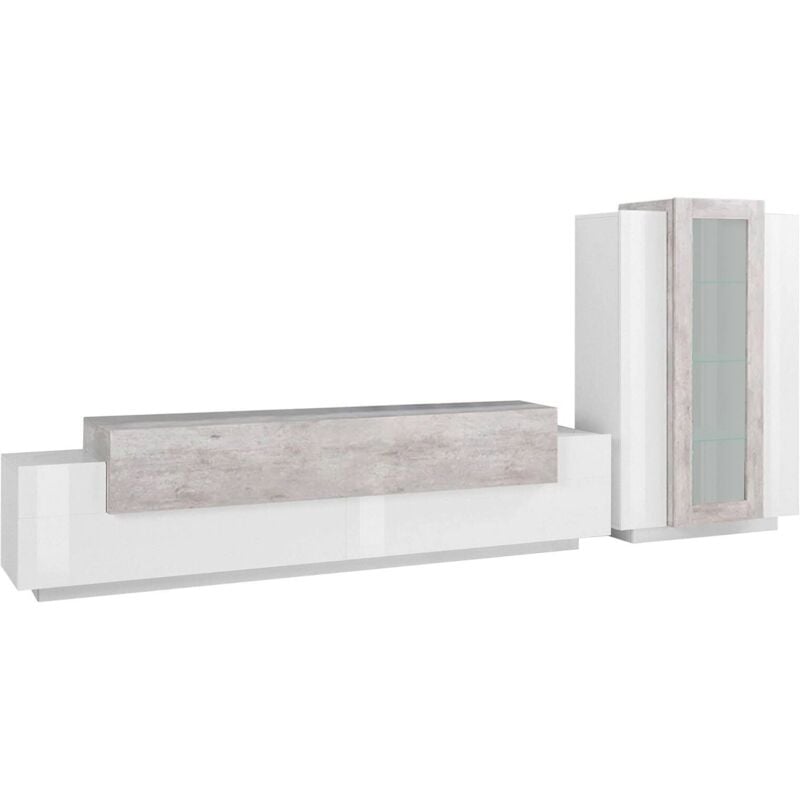 foto del prodotto dmora parete attrezzata anisia, set salotto porta tv, mobile soggiorno multiuso, 100 made in italy, cm 280x45h121, bianco lucido e cemento