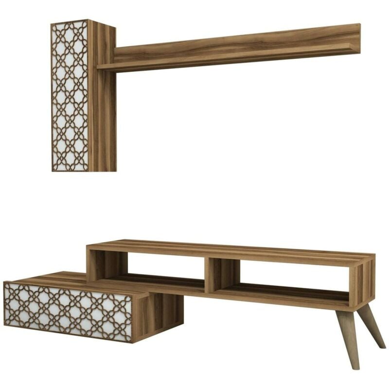 foto del prodotto dmora parete attrezzata ardara, composizione soggiorno, mobile salotto multiuso, armadio porta tv, 150x37h38 cm, noce e bianco