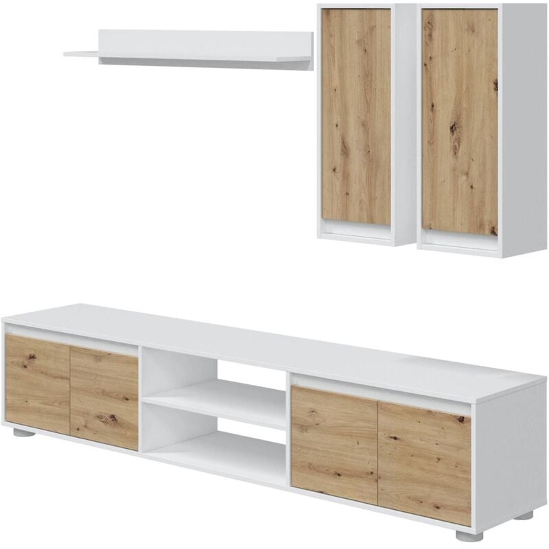 foto del prodotto dmora parete attrezzata astulo, set da soggiorno, mobile salotto multiuso, composizione per salotto moderno, 200x40h114 cm, bianco e rovere
