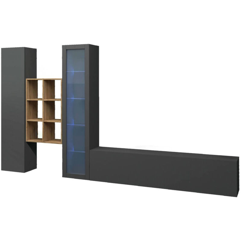 foto del prodotto dmora parete attrezzata ausonia, set salotto porta tv a 3 ante, mobile soggiorno multiuso con vetrina e luce led, 100 made in italy, cm